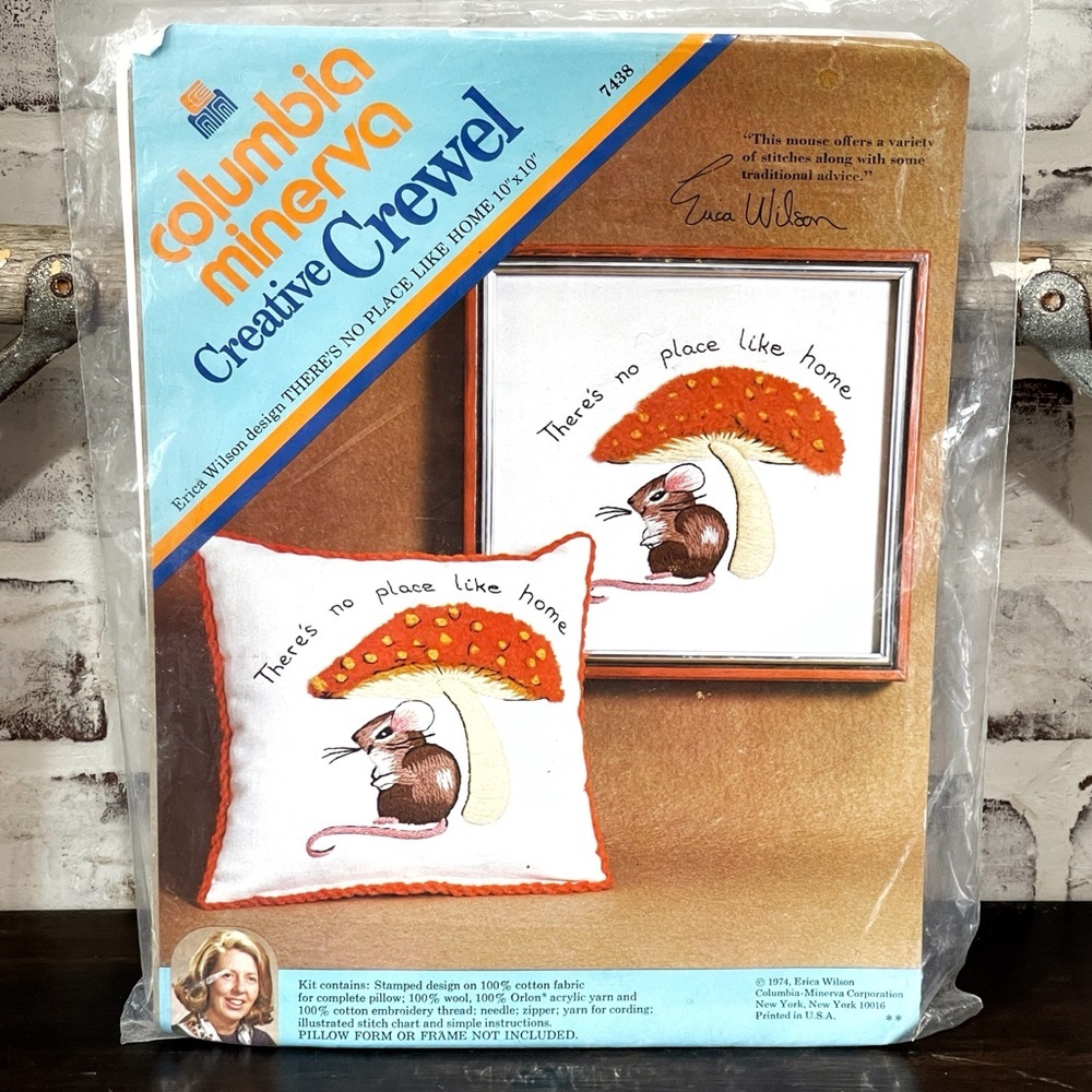 Vintage Columbia Minerva Creative Crewel There’s No Place Like Home Mushroom